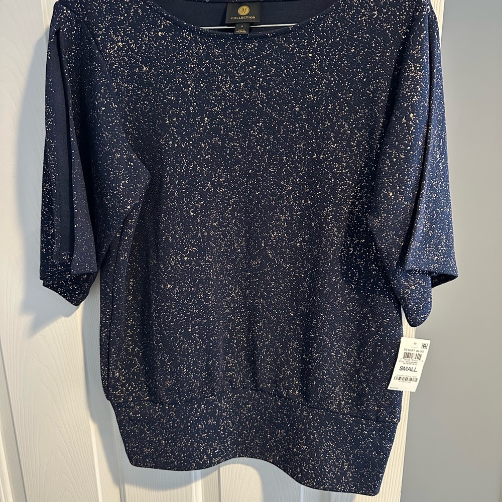 JM Collection Navy Speckled Sweatshirt